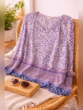 Lucky Brand Lavender Floral V-Neck Tunic
